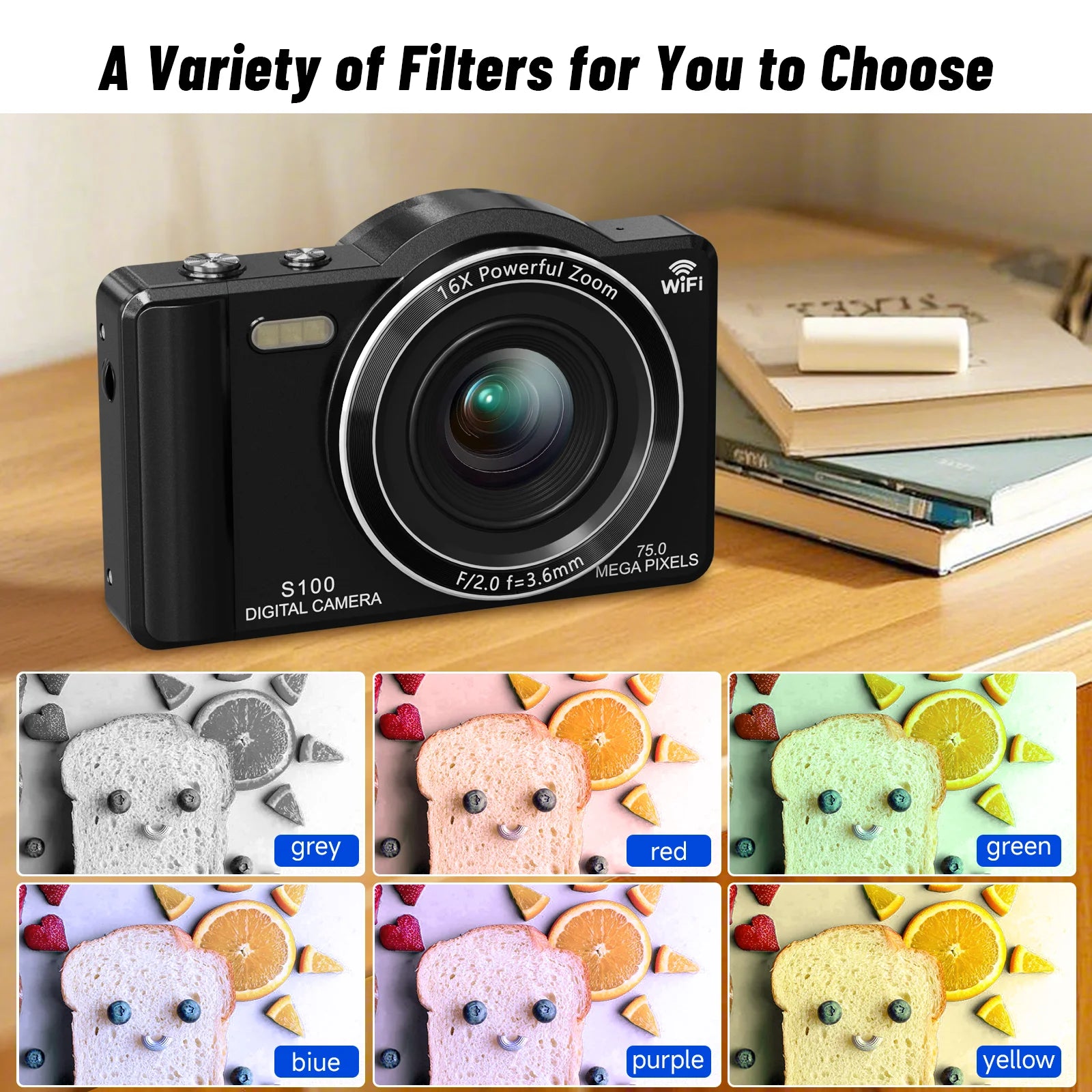 Digital Camera 5K 75MP Dual Camera for Youtube 2.8'' Vlogging Cameras 16X Digital Zoom 32GB Card Mini Cameras for Teens Black