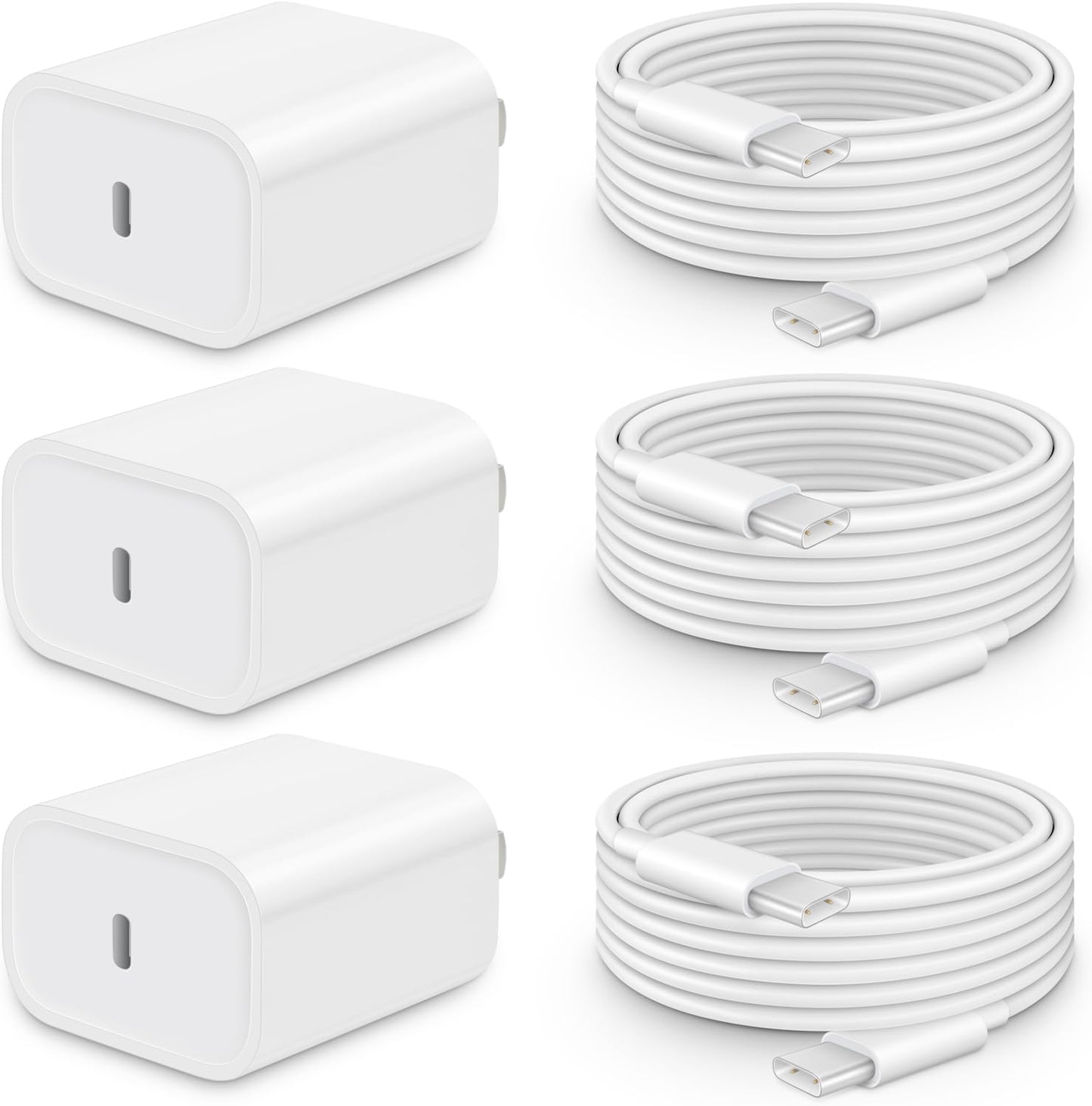 Iphone 17/16/15 Fast Charger [3-Pack] 20W USB C Wall Charger with 6FT C-To-C Cable Compatible with Iphone 17/16/15 Series, USB-C Ipad Pro/Air/Mini & More