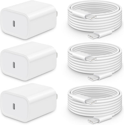 Iphone 17/16/15 Fast Charger [3-Pack] 20W USB C Wall Charger with 6FT C-To-C Cable Compatible with Iphone 17/16/15 Series, USB-C Ipad Pro/Air/Mini & More