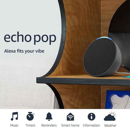 Echo Pop (Newest Model), Our Smallest Speaker with Alexa+ Early Access, Fits in Any Room, Charcoal